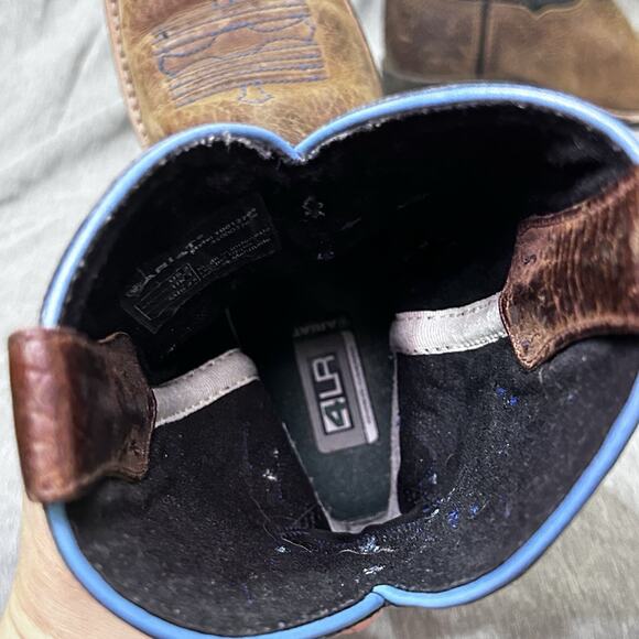 Ariat Tombstone Cowboy Western Boots Square Toe Blue Brown 10012794 Boys Size 2 - Picture 14 of 15